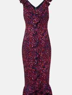 Petite Viola V-Neck Ditsy Frill Dress