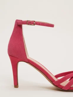 Pink Suede Open Toe Heels