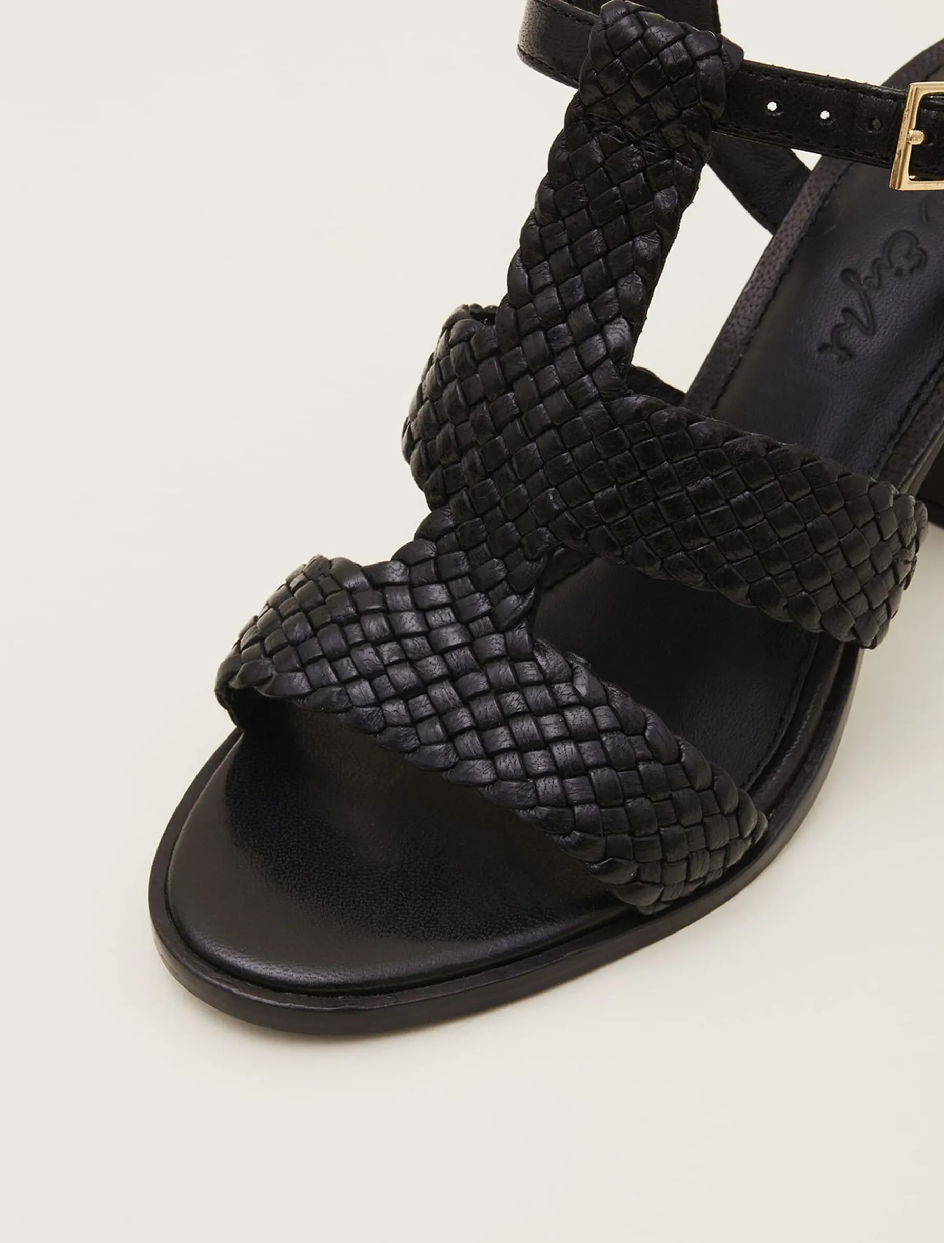 Plaited T Bar Heeled Sandal Shoe
