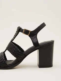 Plaited T Bar Heeled Sandal Shoe