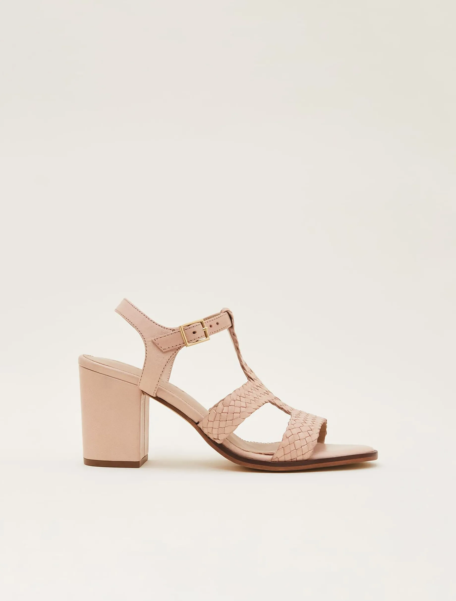 Plaited T Bar Heeled Sandal Shoe