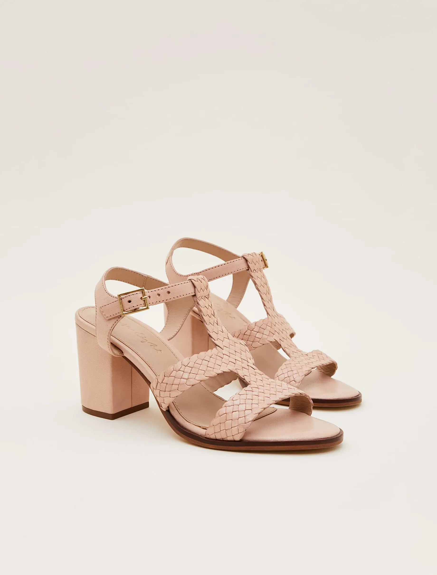 Plaited T Bar Heeled Sandal Shoe