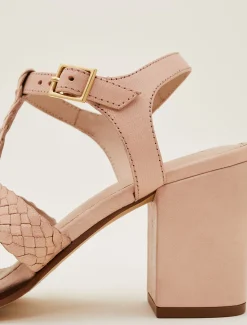 Plaited T Bar Heeled Sandal Shoe
