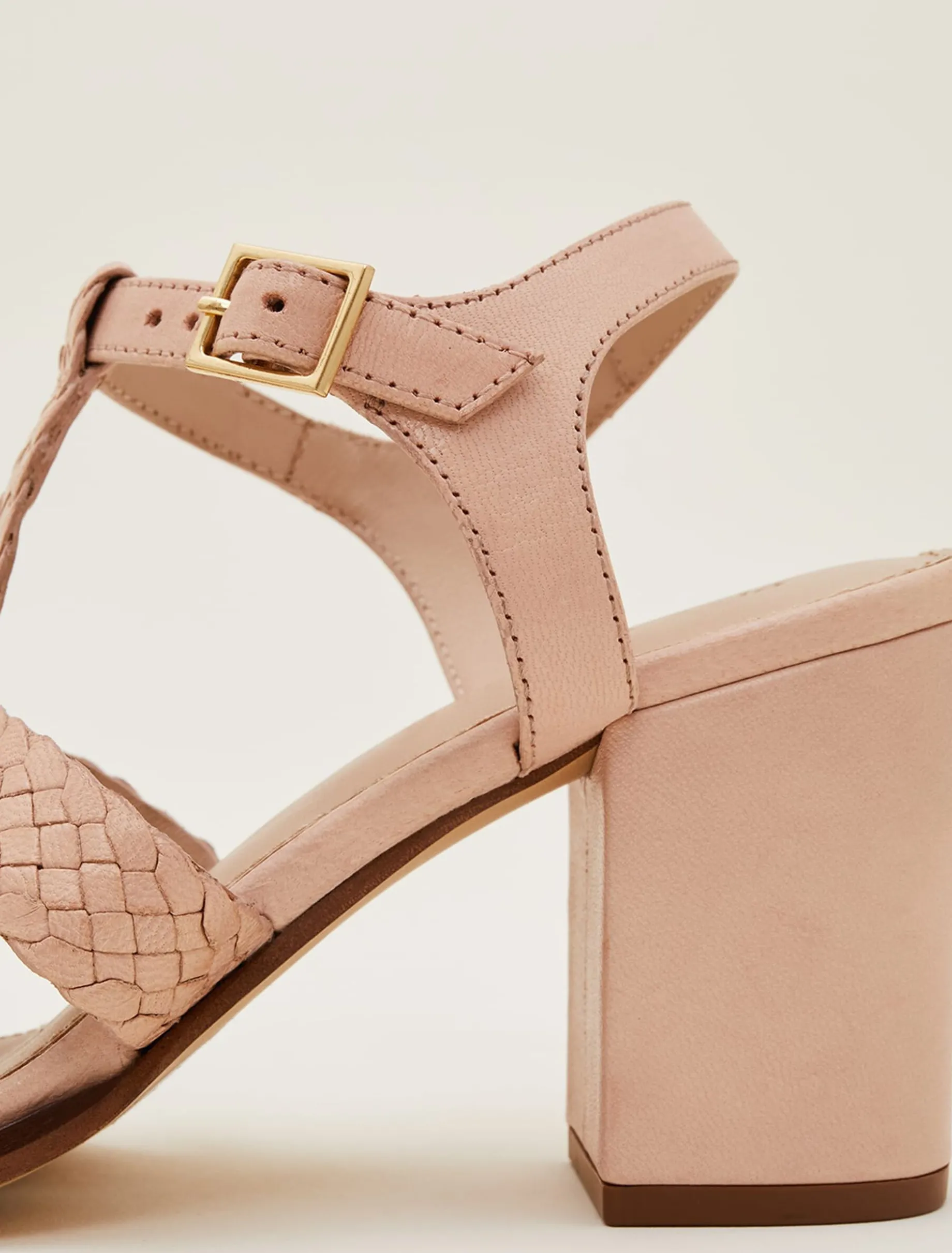 Plaited T Bar Heeled Sandal Shoe