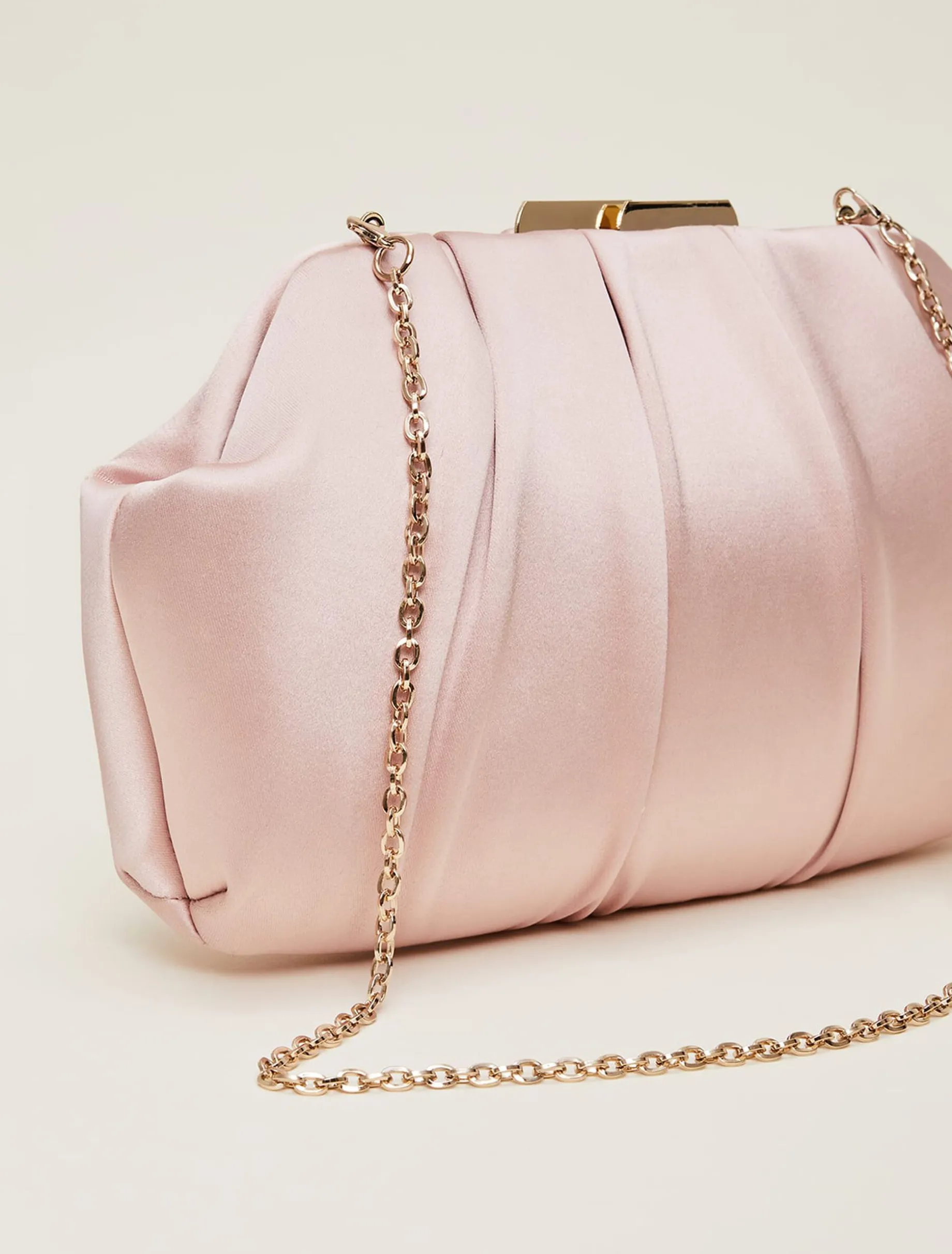 Pleat Frame Satin Clutch Bag