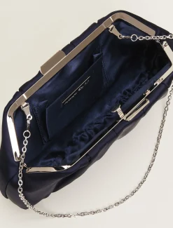 Pleat Frame Satin Clutch Bag
