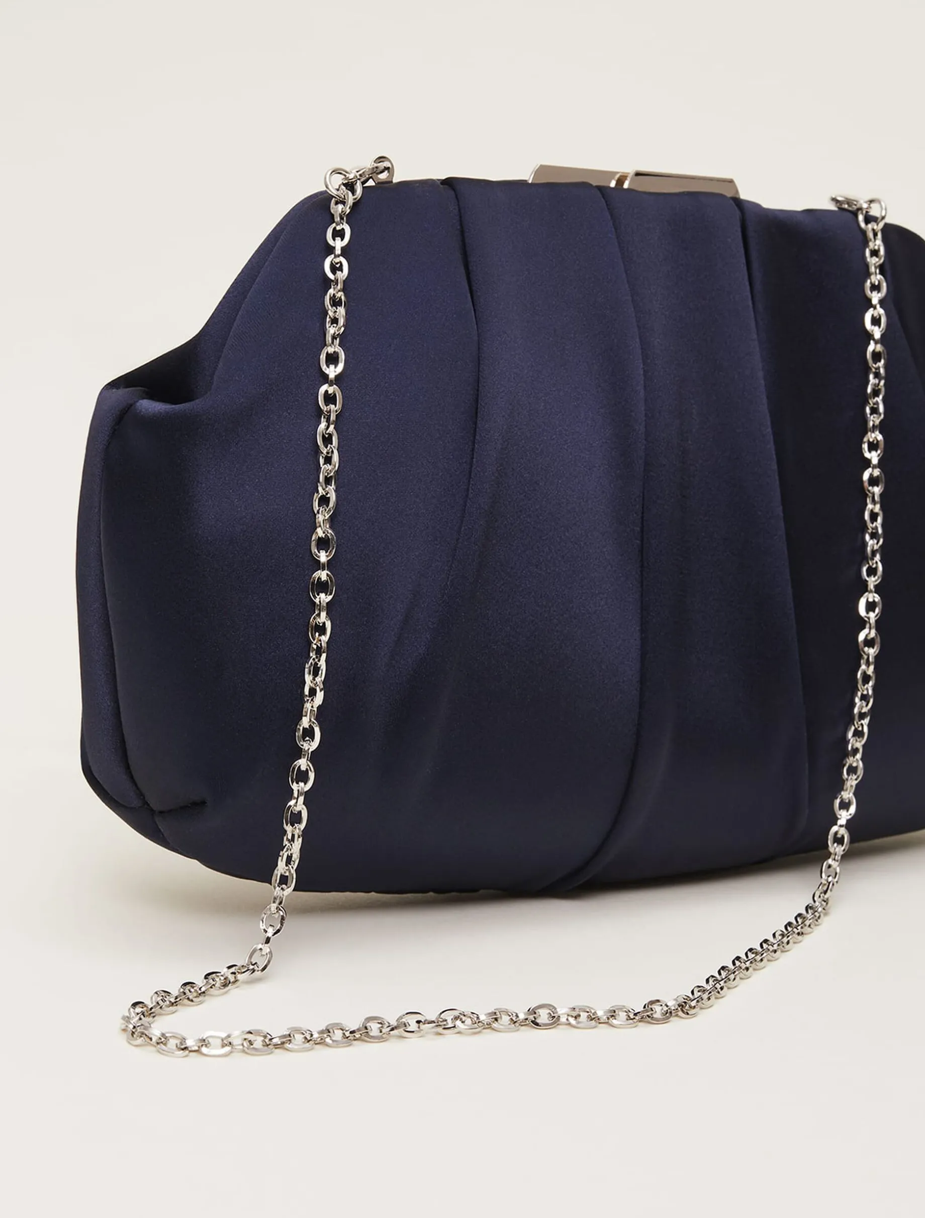 Pleat Frame Satin Clutch Bag