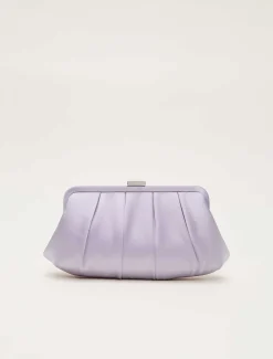 Purple Satin Pleated Clutch Bag