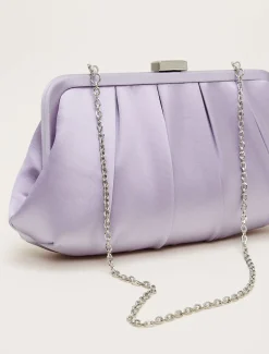 Purple Satin Pleated Clutch Bag