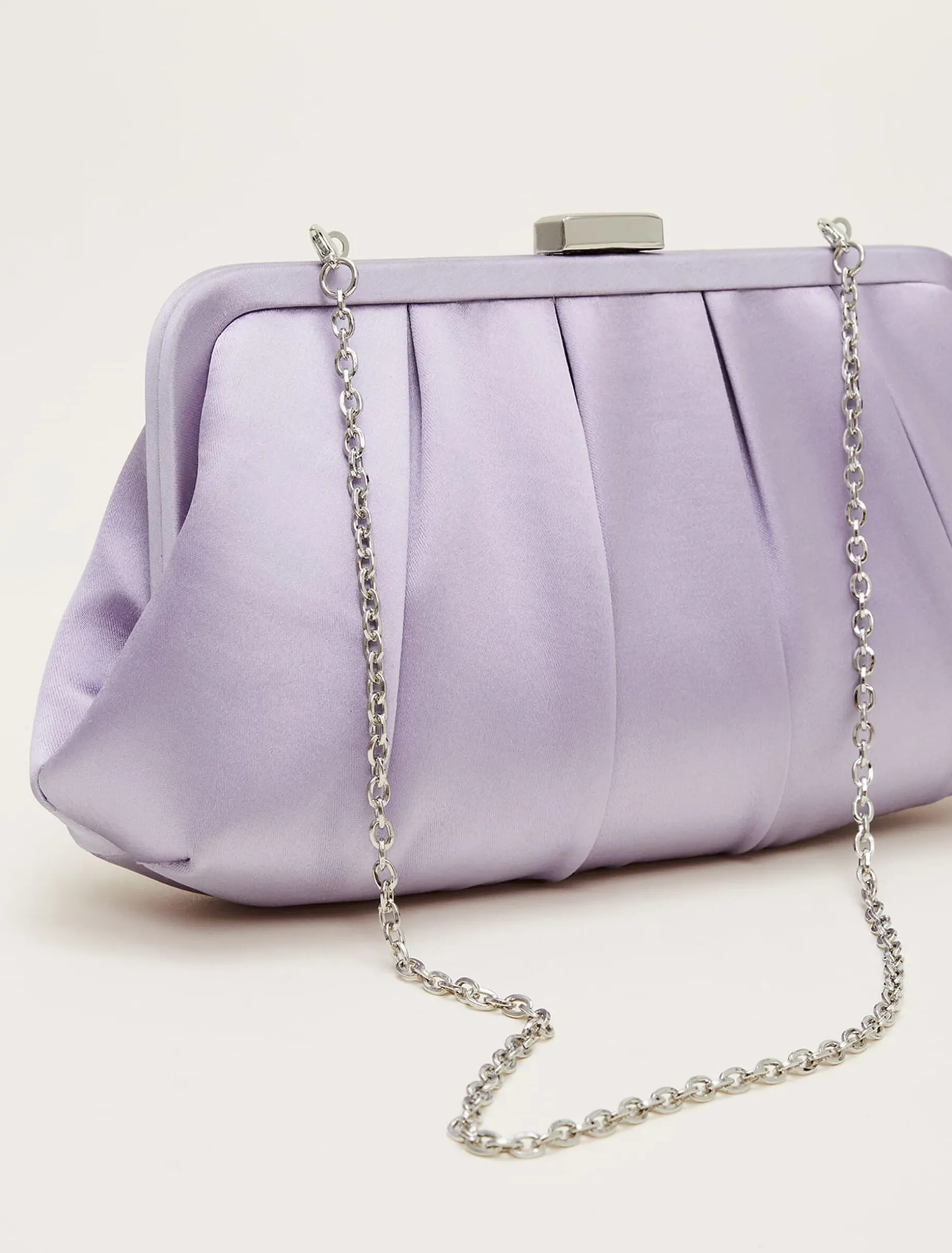 Purple Satin Pleated Clutch Bag