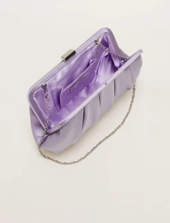 Purple Satin Pleated Clutch Bag