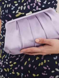 Purple Satin Pleated Clutch Bag
