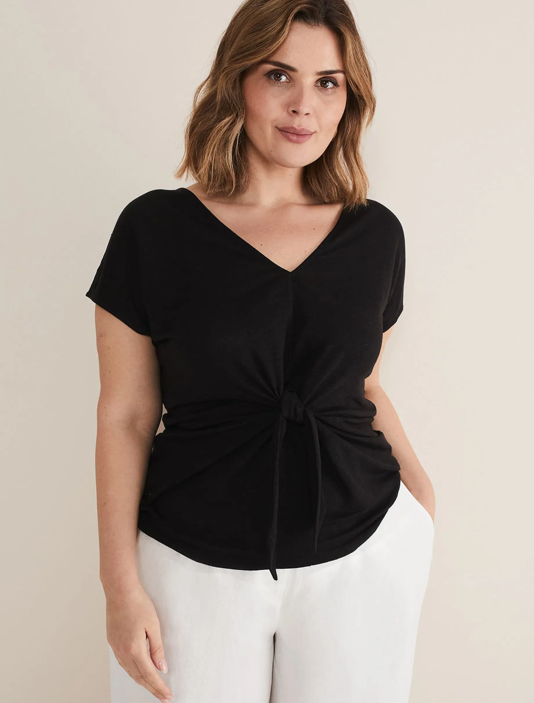 Reyna Linen Tie Front Top