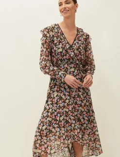 Sadie Floral Chiffon V-Neck Midi Dress