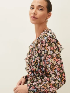 Sadie Floral Chiffon V-Neck Midi Dress