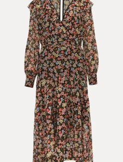 Sadie Floral Chiffon V-Neck Midi Dress