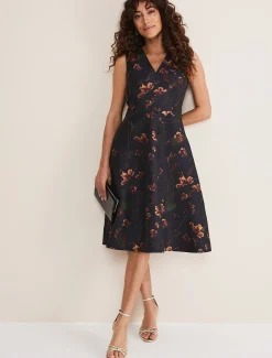 Savannah Jacquard Floral Fit And Flare Dress