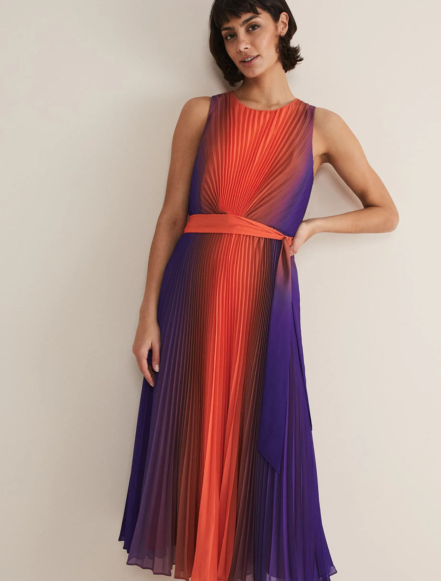Simara Ombre Pleated Midi Dress