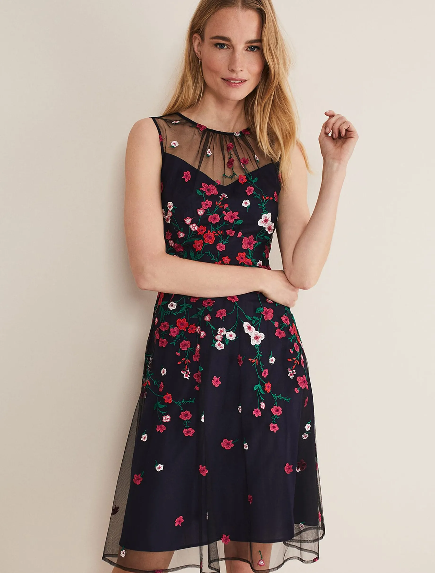 Sloane Mesh Ditsy Floral Dress