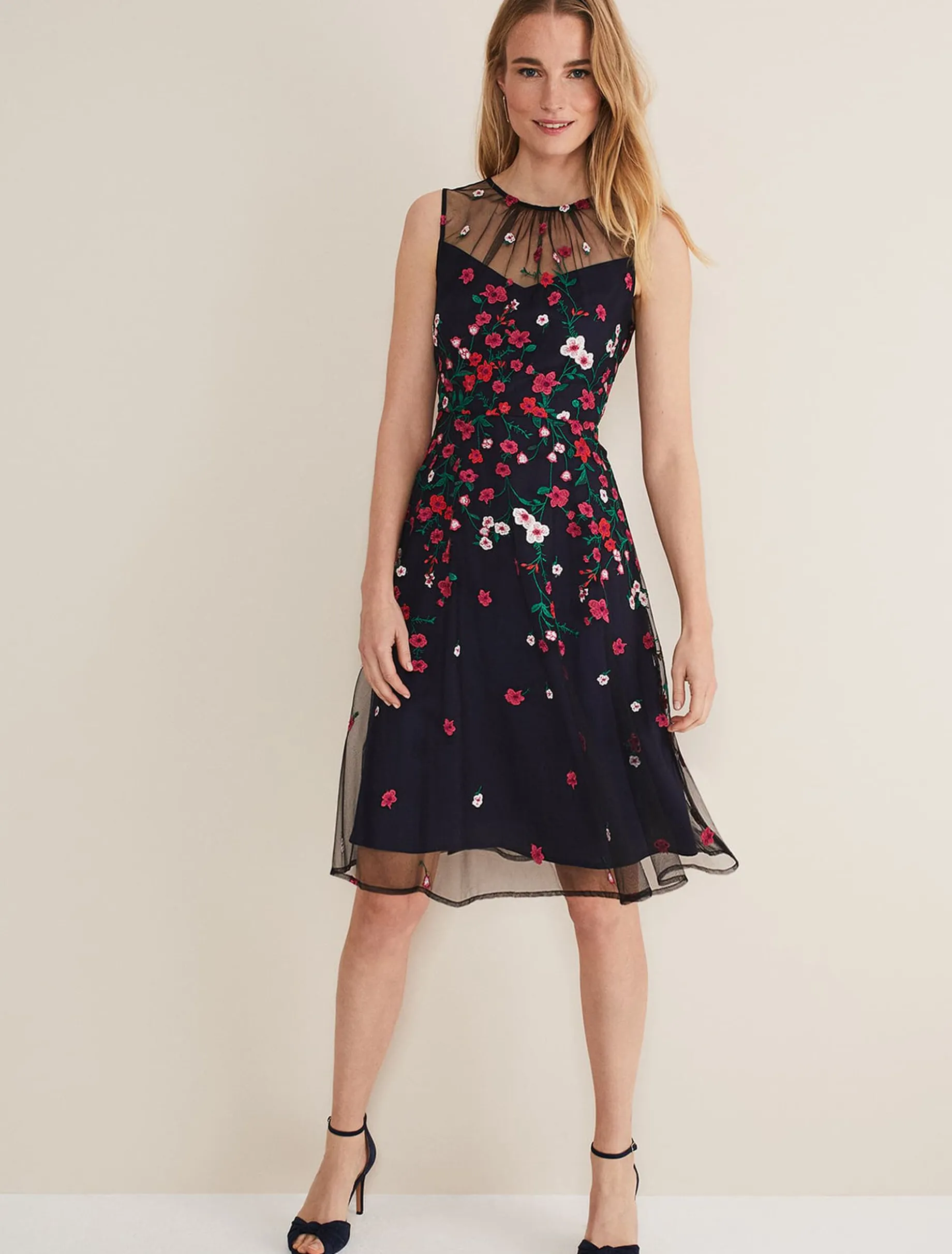 Sloane Mesh Ditsy Floral Dress