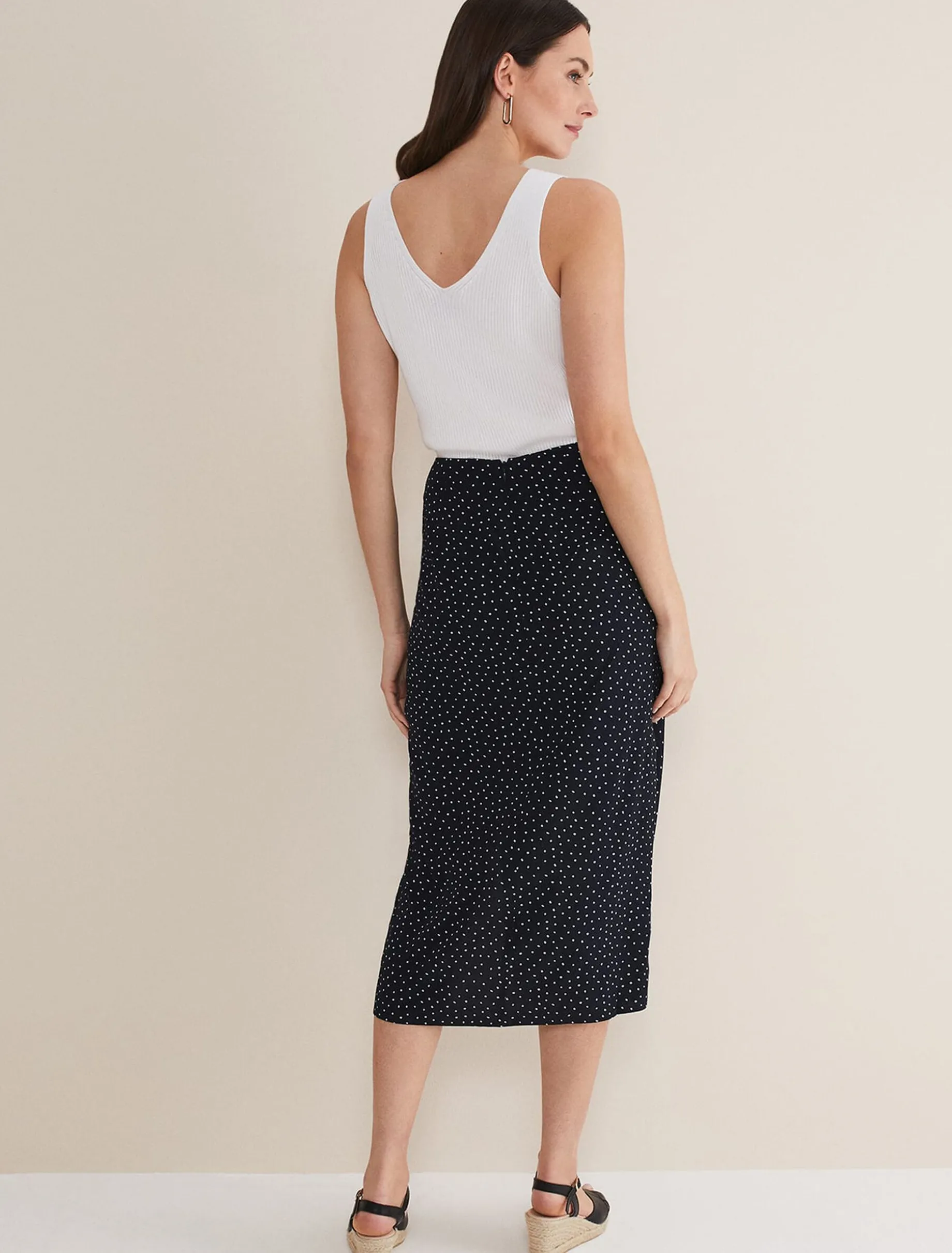 Spot Print Midi Ruched Skirt
