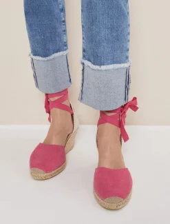 Suede Ankle Tie Espadrille Shoes