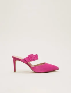 Suede Buckle Backless Heel