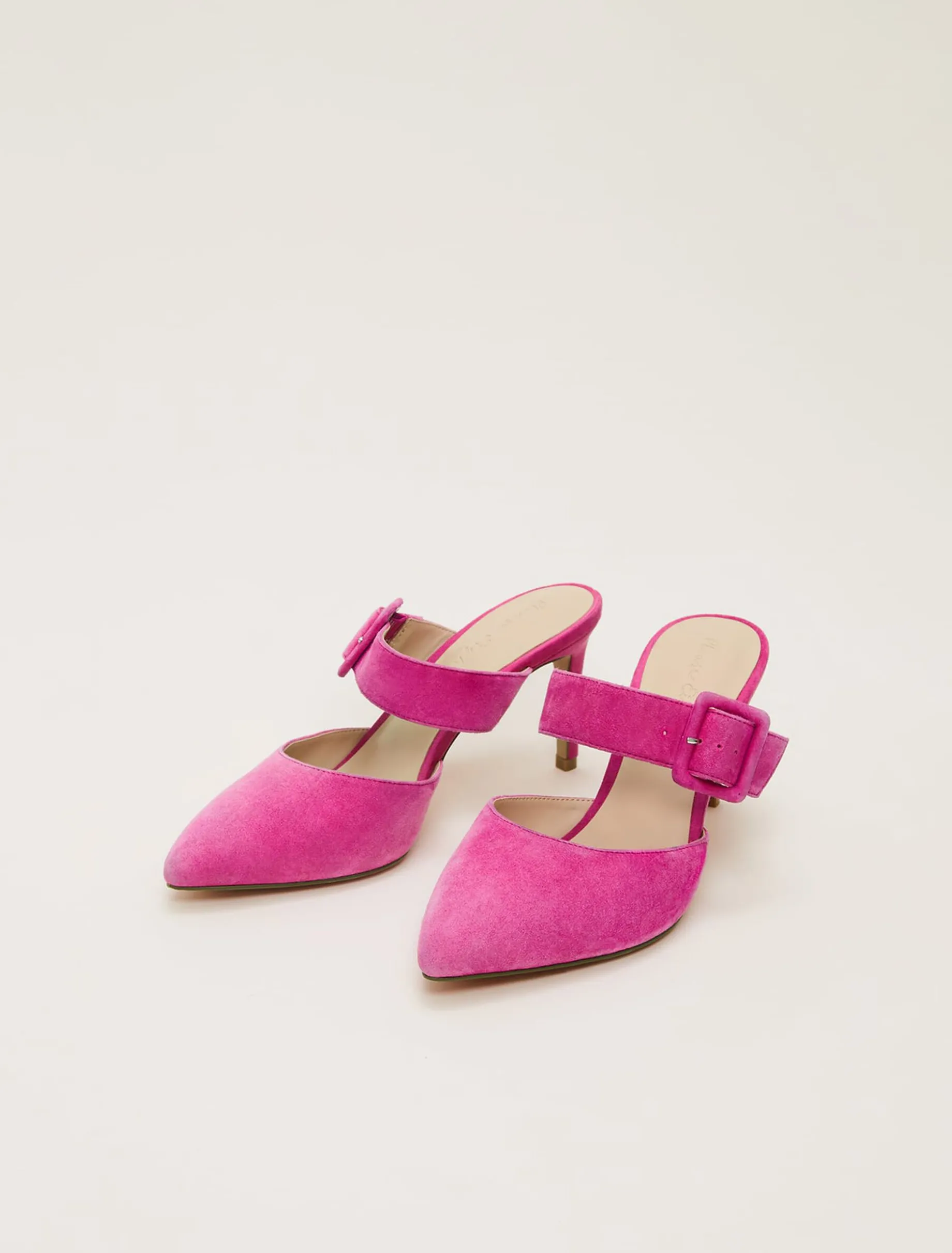 Suede Buckle Backless Heel