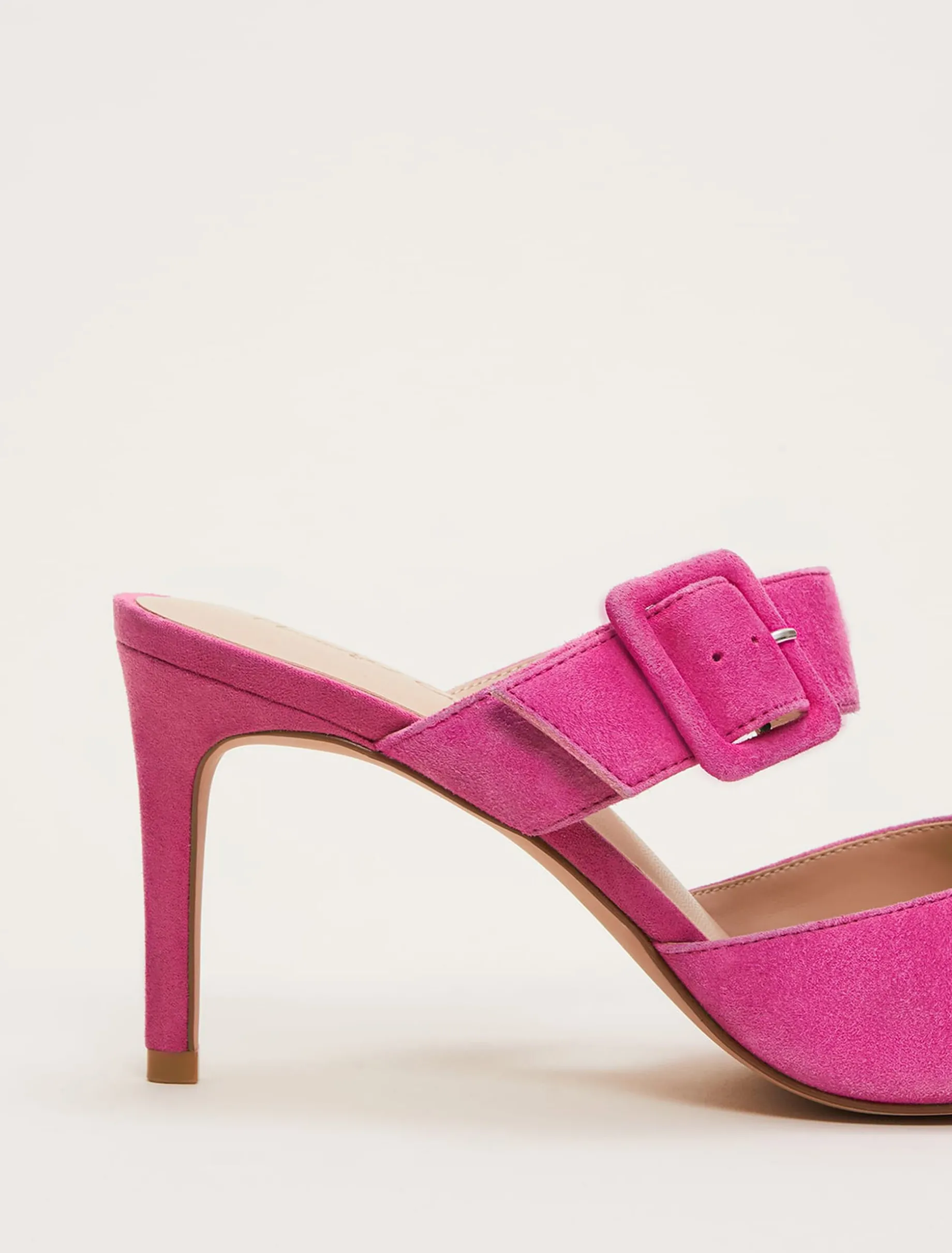 Suede Buckle Backless Heel