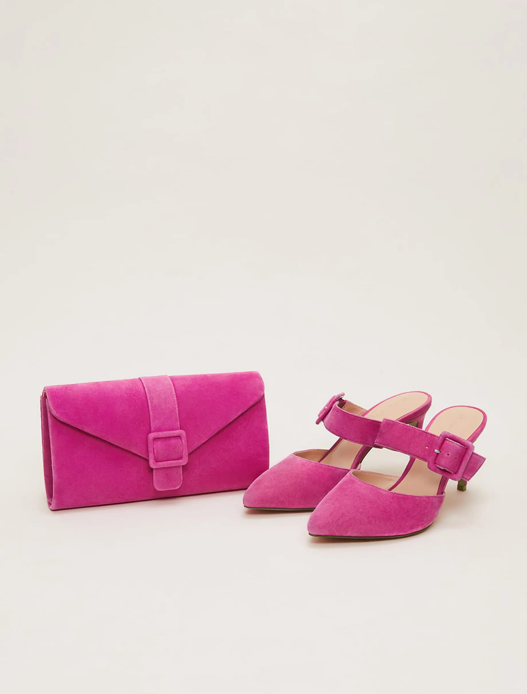 Suede Buckle Backless Heel