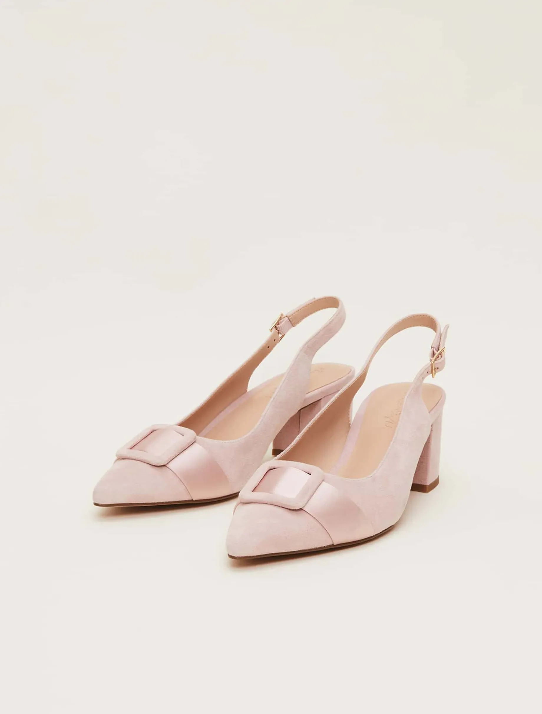 Suede Buckle Block Heel Shoe
