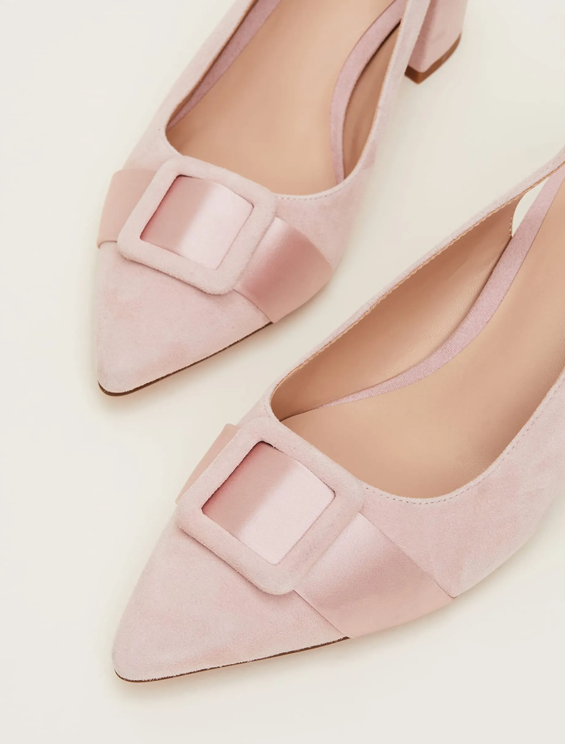 Suede Buckle Block Heel Shoe