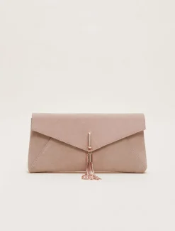 Suede Tassle Trim Clutch Bag