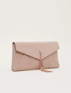 Suede Tassle Trim Clutch Bag