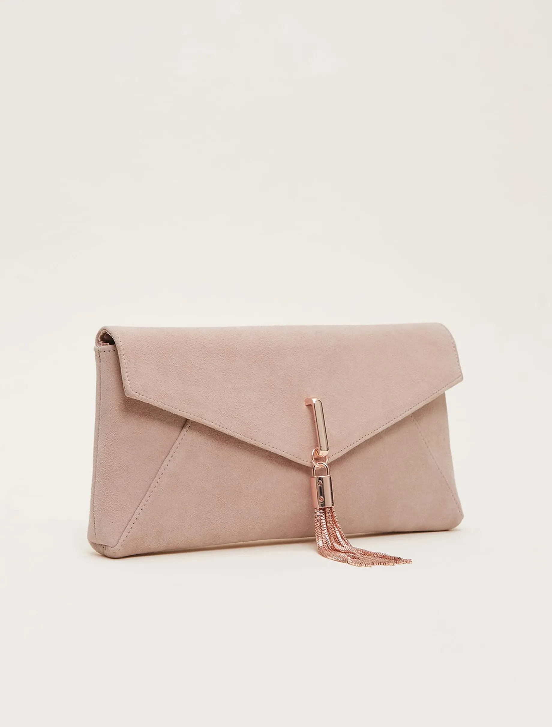 Suede Tassle Trim Clutch Bag
