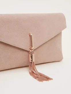 Suede Tassle Trim Clutch Bag
