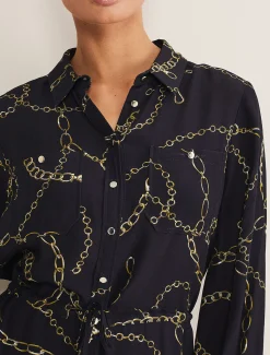 Tana Chain Print Shirt Midi Dress