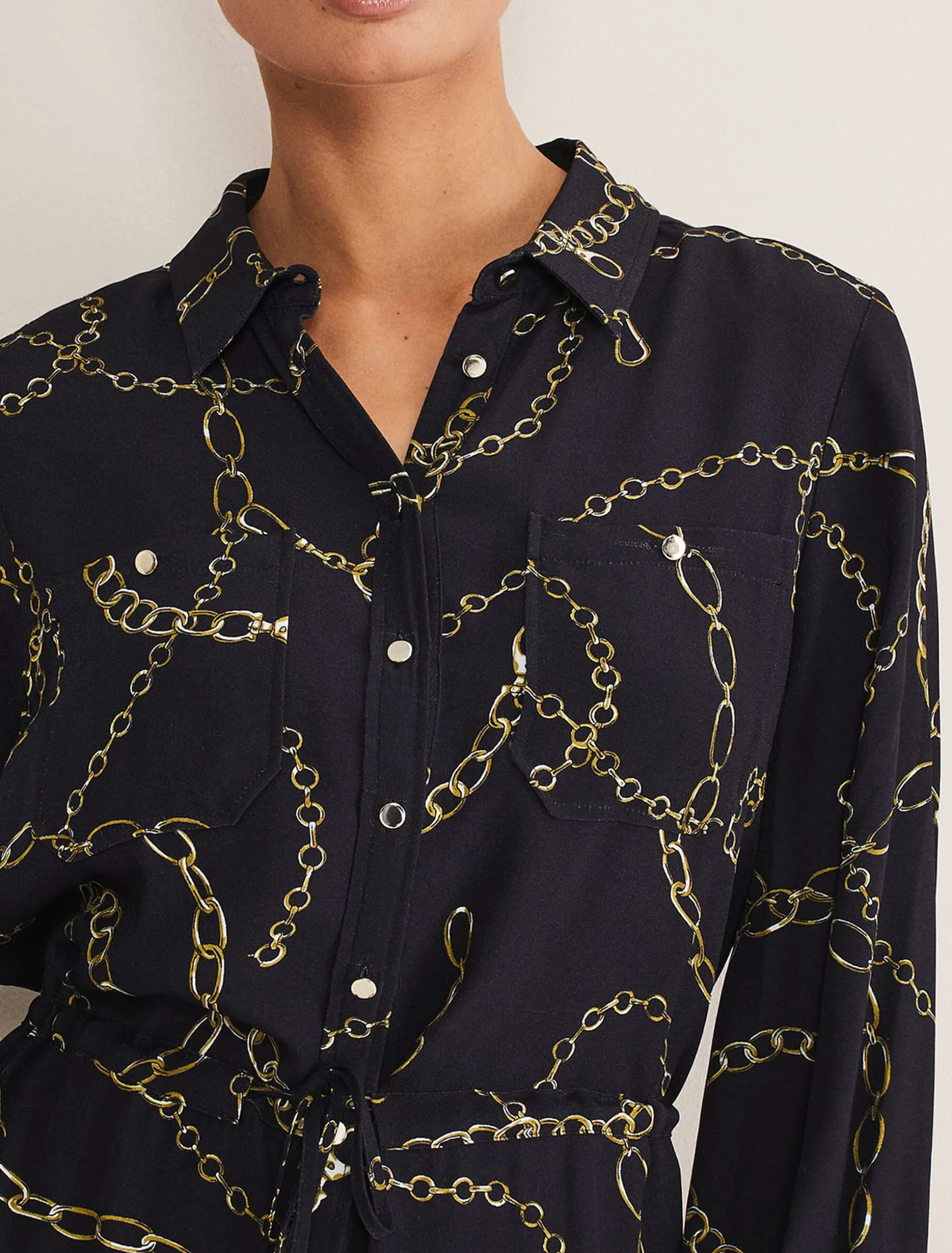 Tana Chain Print Shirt Midi Dress