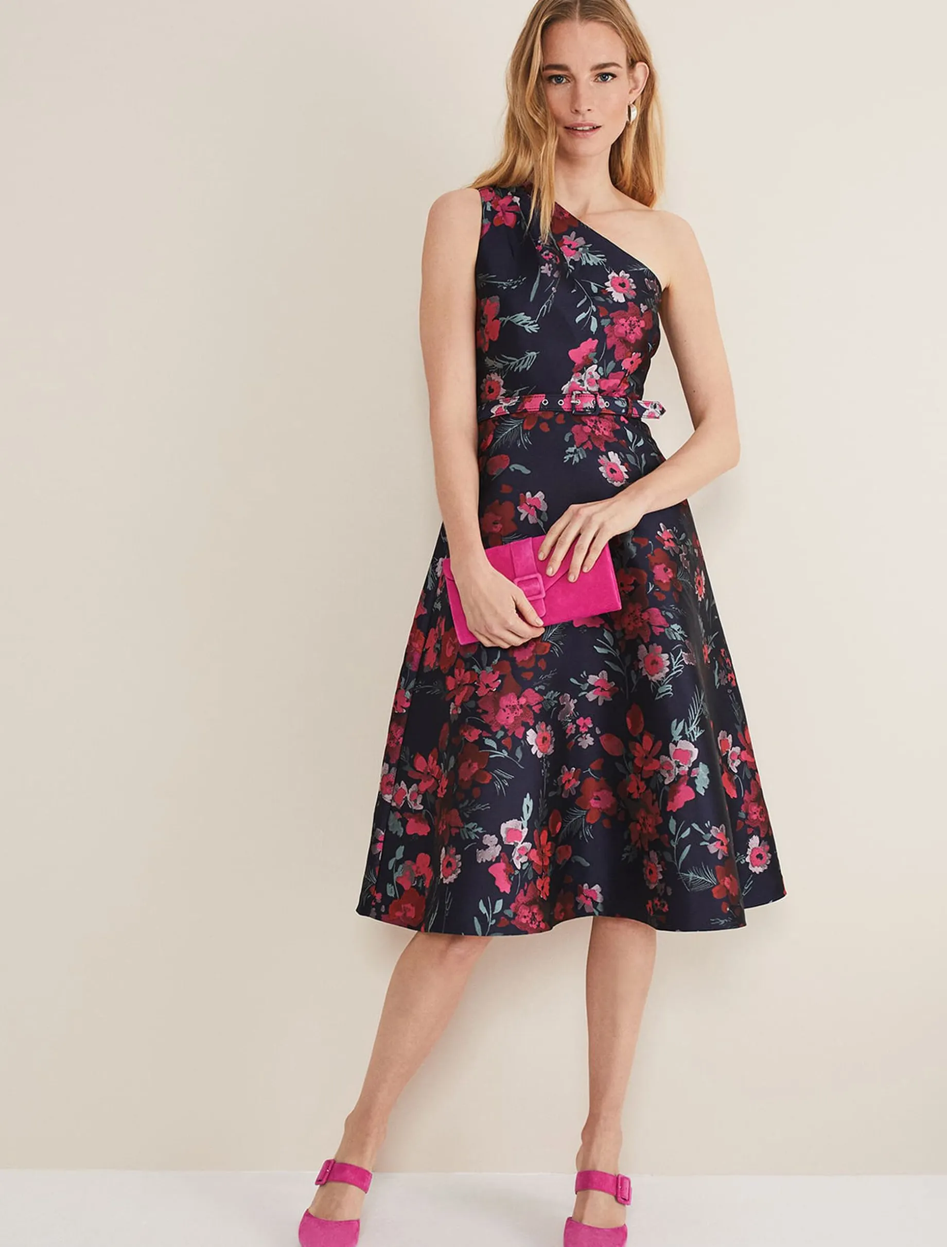 Tasha One Shoulder Jacquard Dress