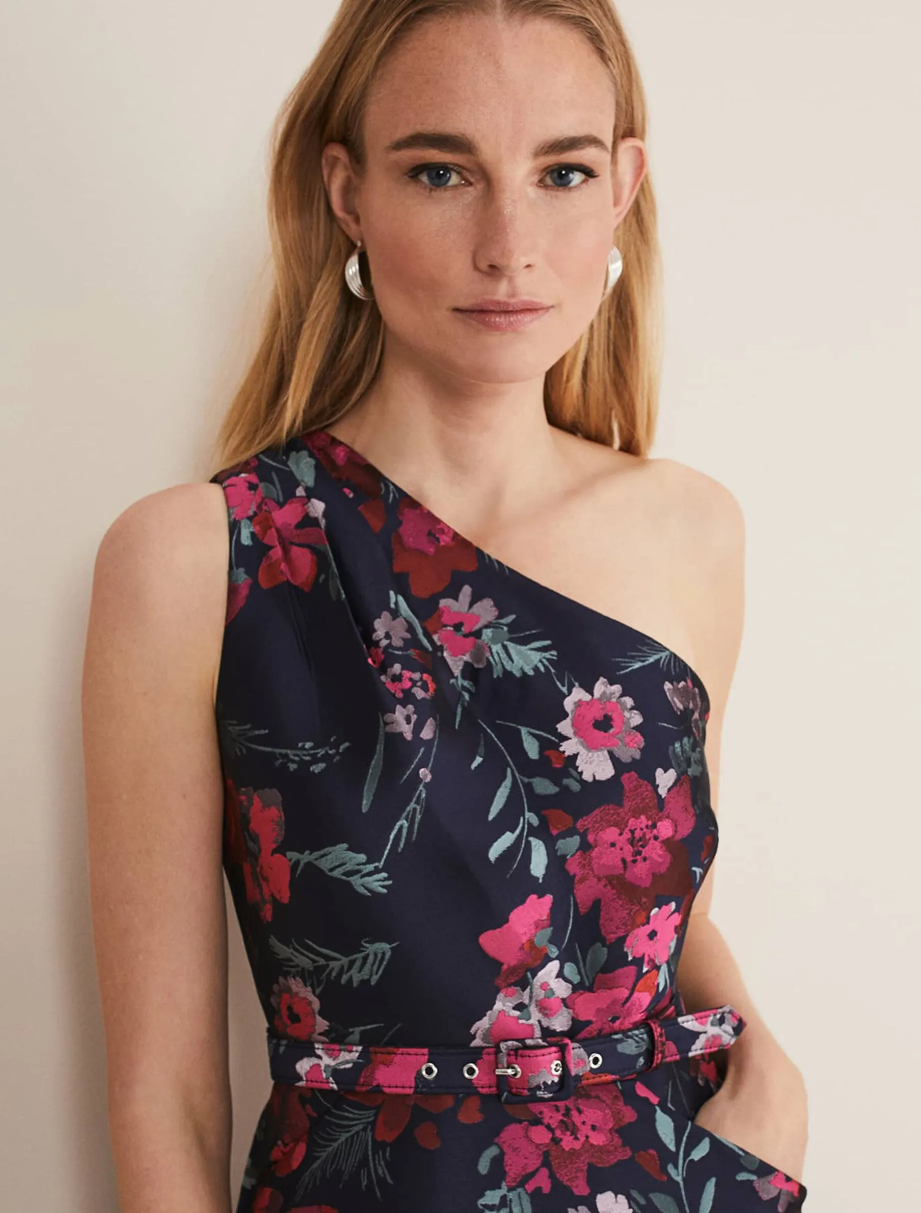 Tasha One Shoulder Jacquard Dress