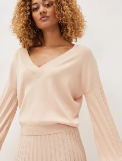 Teodora V Neck Pleat Sleeve Co-Ord Jumper