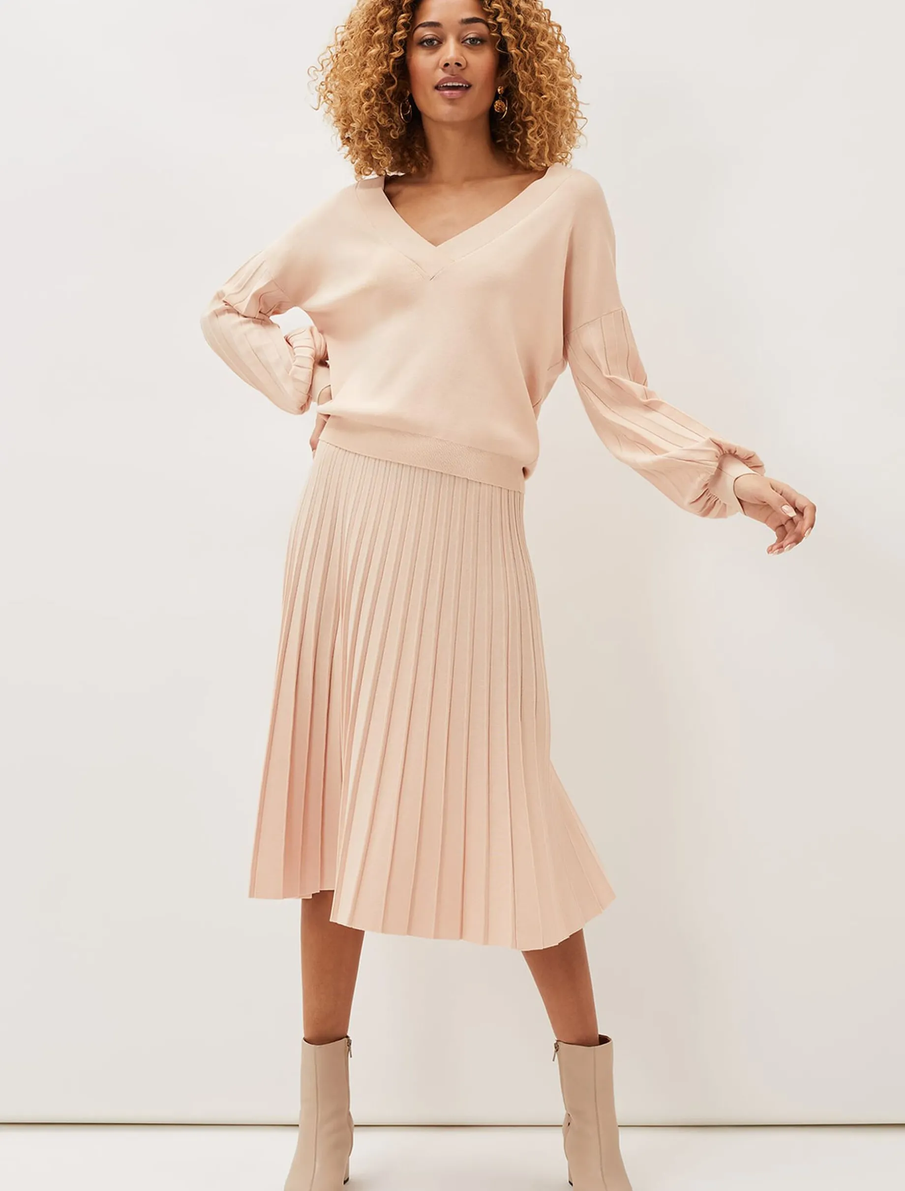 Teodora V Neck Pleat Sleeve Co-Ord Jumper