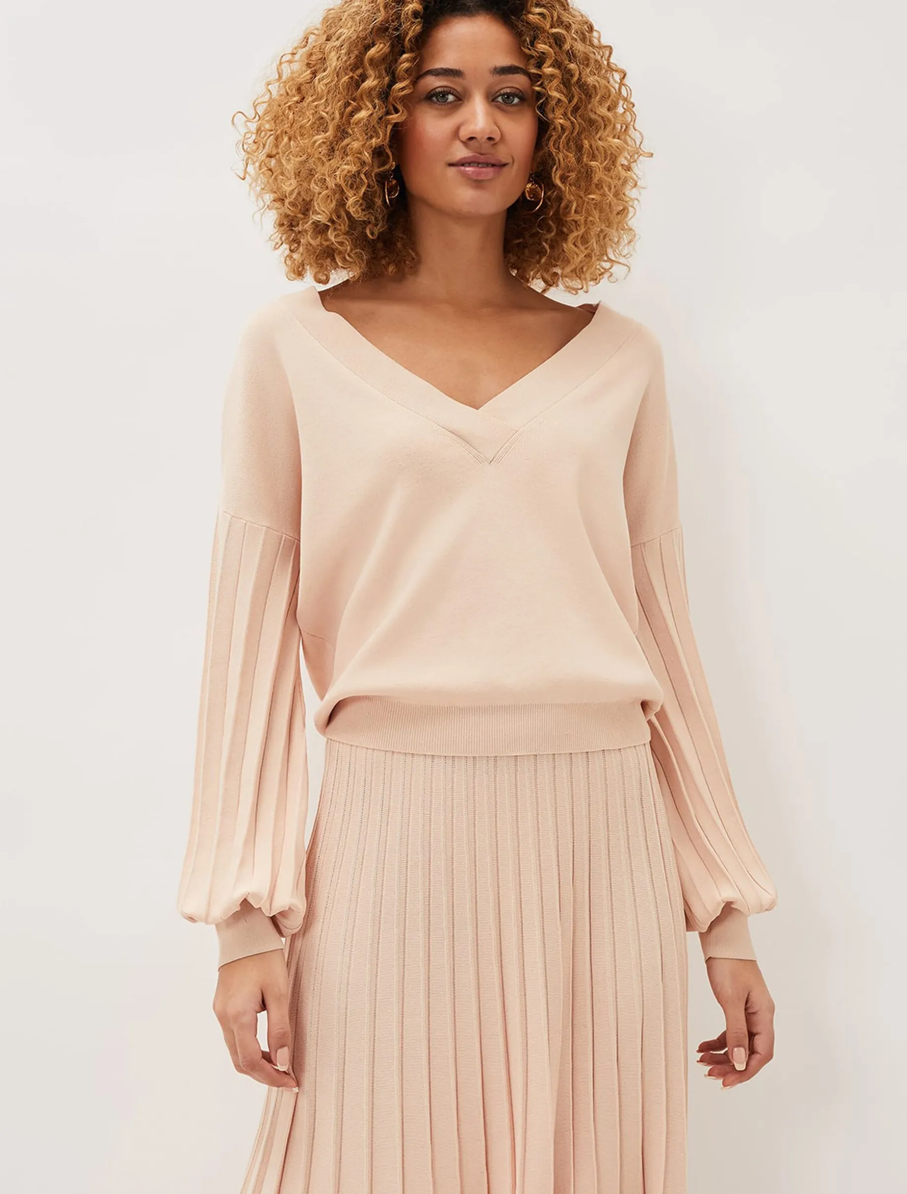 Teodora V Neck Pleat Sleeve Co-Ord Jumper