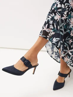 Textured Buckle Satin Heel