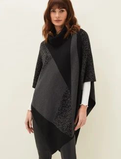 Tiff Colourblock Print Asymmetric Cape
