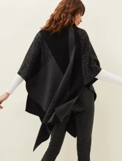Tiff Colourblock Print Asymmetric Cape