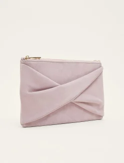 Twist Front Suede Clutch