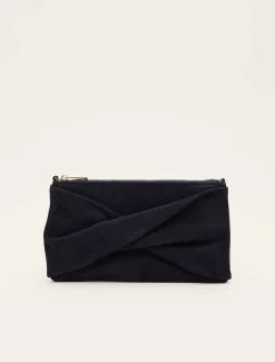 Twist Front Suede Clutch Bag