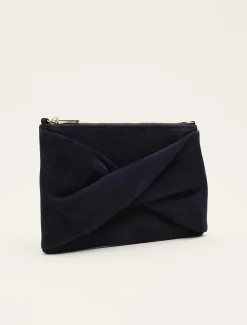 Twist Front Suede Clutch Bag