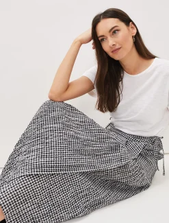 Tyrina Cotton Gingham Wrap Maxi Skirt